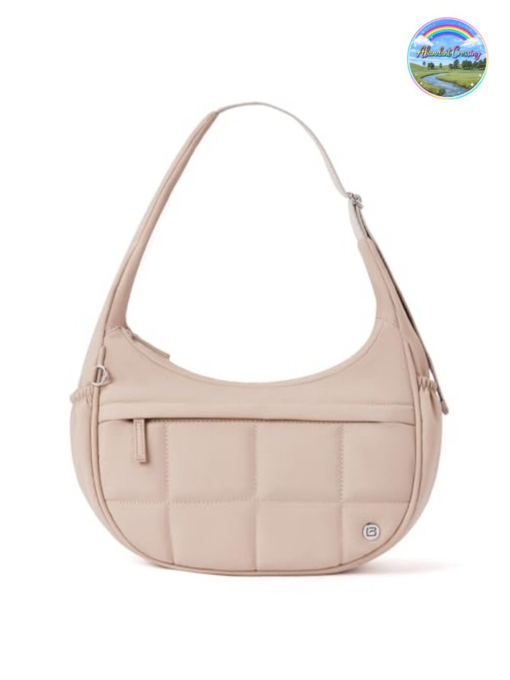Nylon Quilted Crescent Shoulder Bag Triple Zip Pockets Puffer Sling
